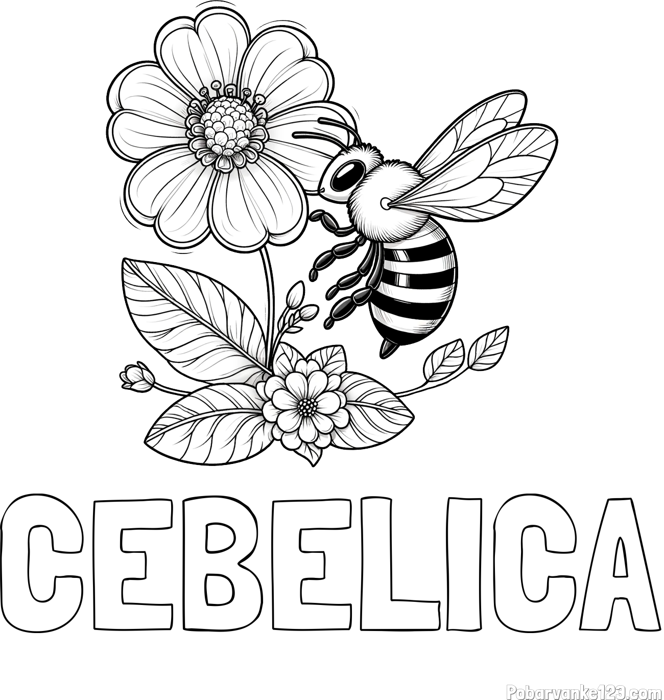 Pobarvanka imena ČEBELICA in otroška pobarvanka čebelice in rožice