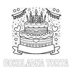 Online izdelana pobarvanka - Pobarvanka imena ČOKOLADNA TORTA in pobarvanka velike torte za rojstni dan