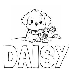 Online izdelana pobarvanka - Pobarvanka imena DAISY in pobarvanka prikupnega psička