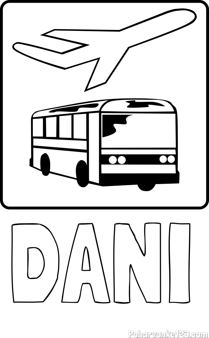 Pobarvanka imena DANI in avtobus in letalo