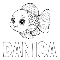 Online izdelana pobarvanka - Pobarvanka imena DANICA in ljubka pobarvanka starejše ribe