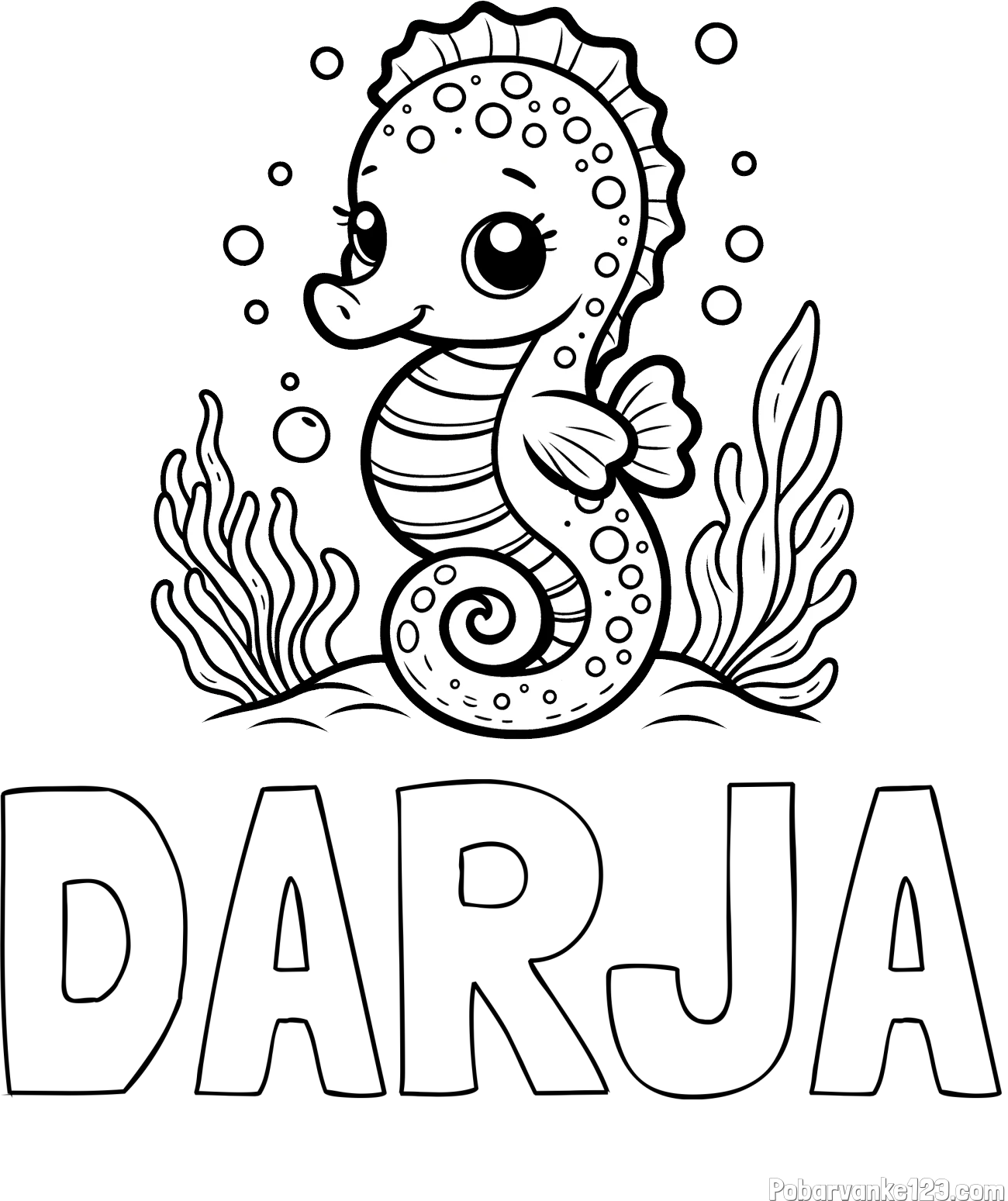 Pobarvanka imena DARJA in pobarvanka morskega konjička