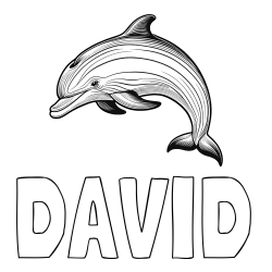 Online izdelana pobarvanka - Pobarvanka imena DAVID in pobarvanka lepega delfina