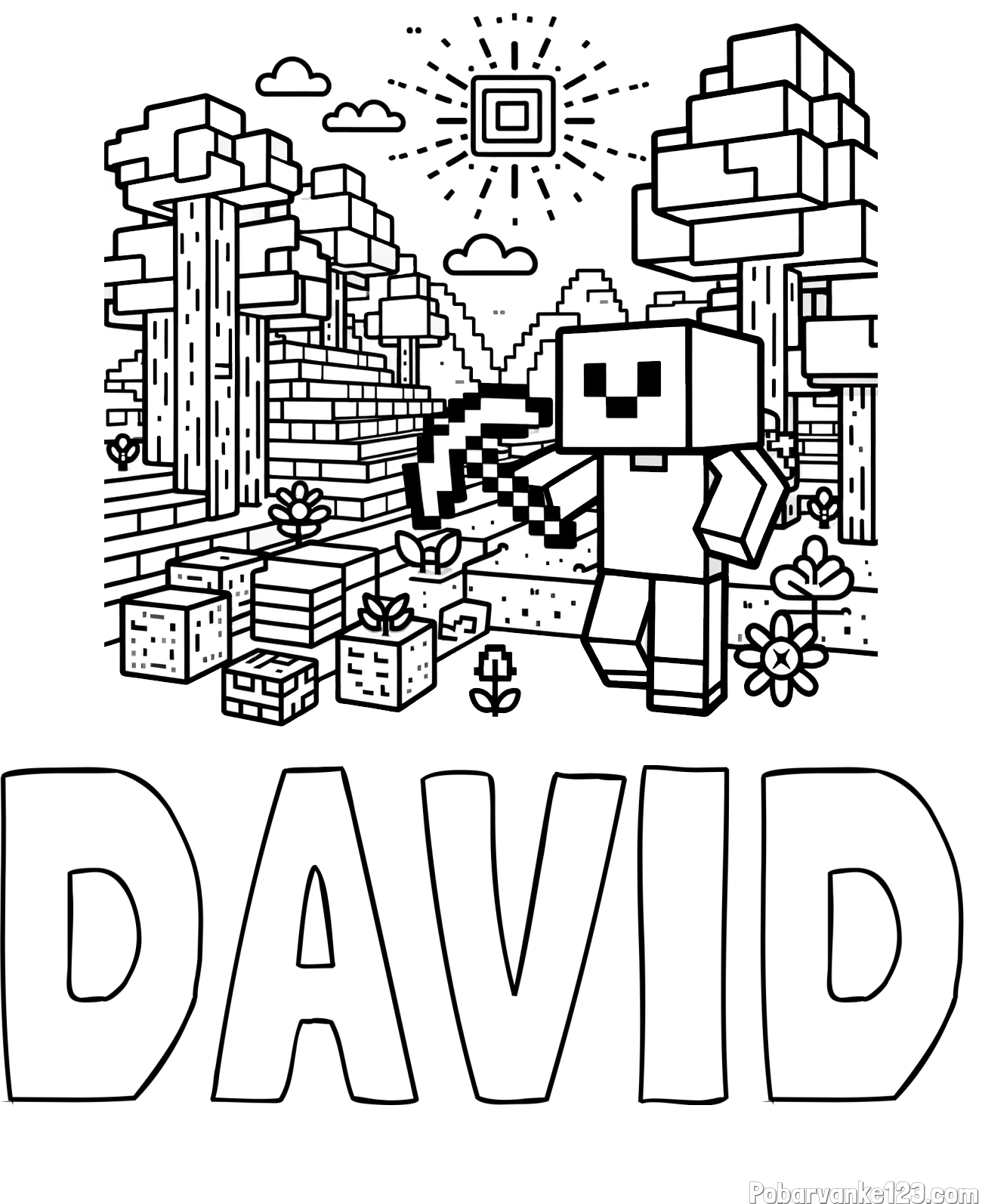 Pobarvanka imena DAVID in pobarvanka Minecraft sveta