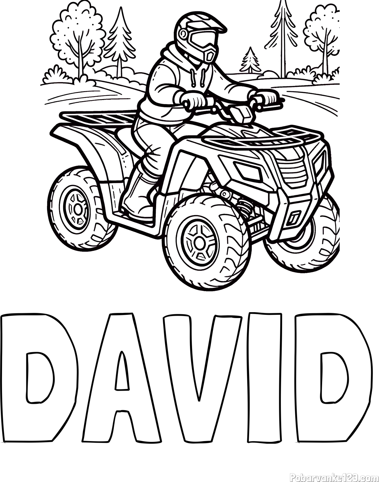 Pobarvanka imena DAVID in pobarvanka motorista na štirikolesniku