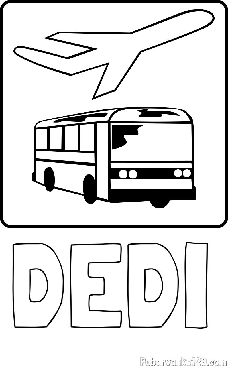 Pobarvanka imena DEDI in avtobus in letalo