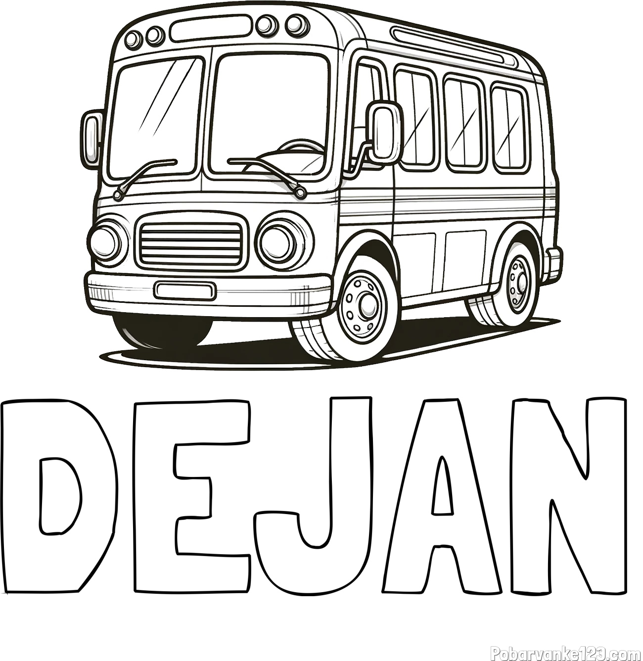 Pobarvanka imena DEJAN in pobarvanka avtobusa, ki zavija v desno