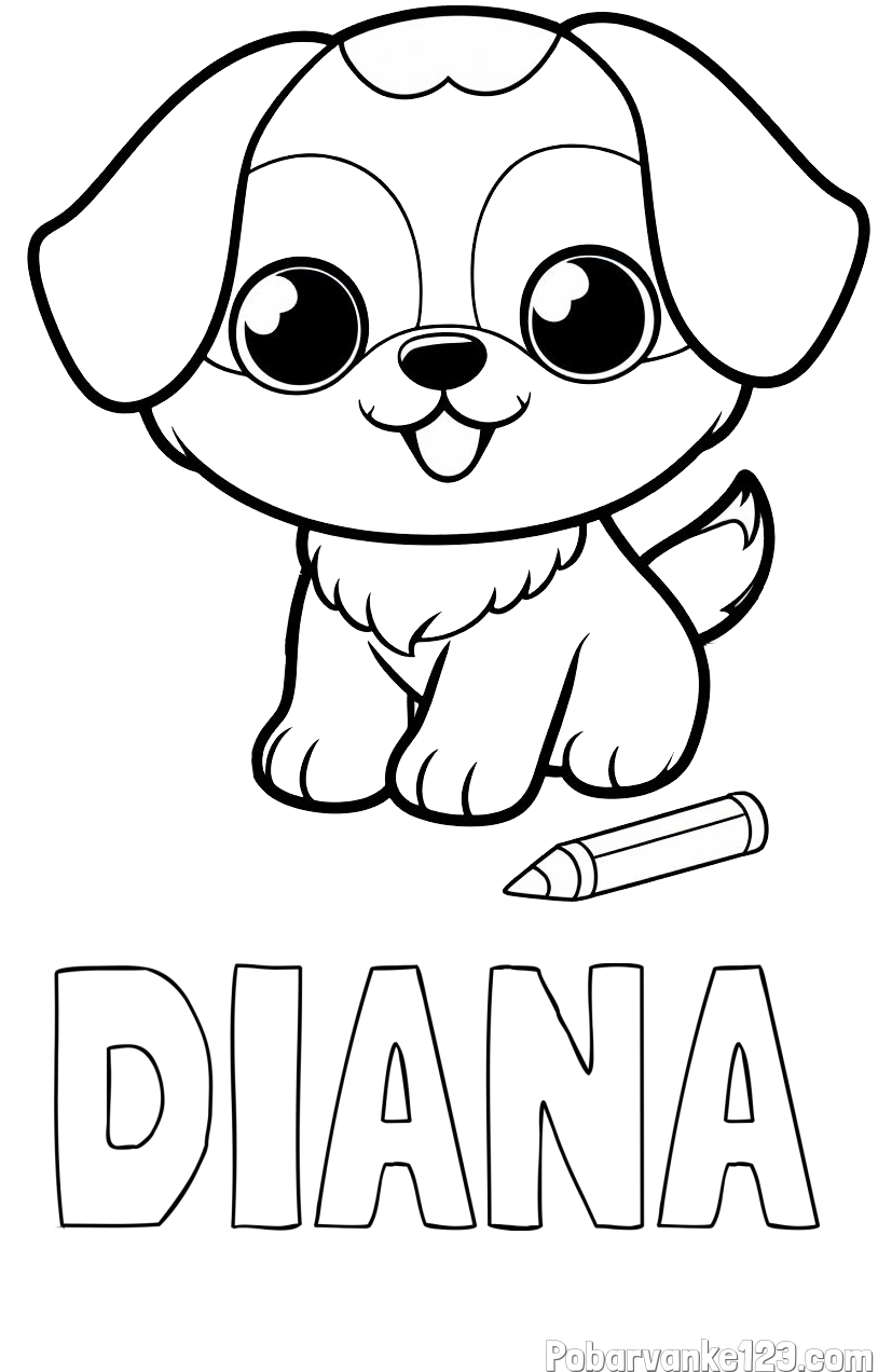 Pobarvanka imena DIANA in pobarvanka prikupnega kužka