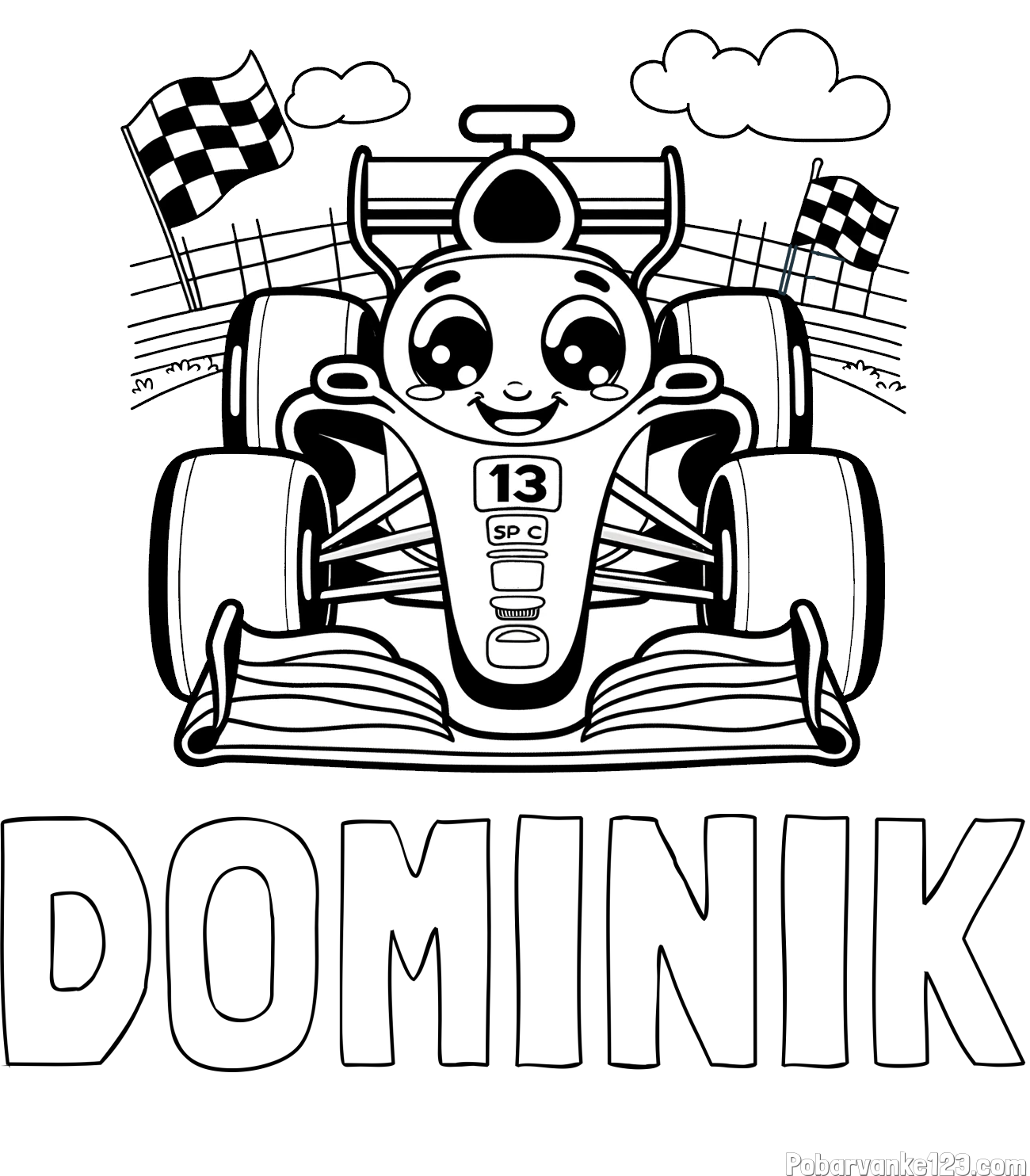 Pobarvanka imena DOMINIK in otroška pobarvanka FORMULA 1
