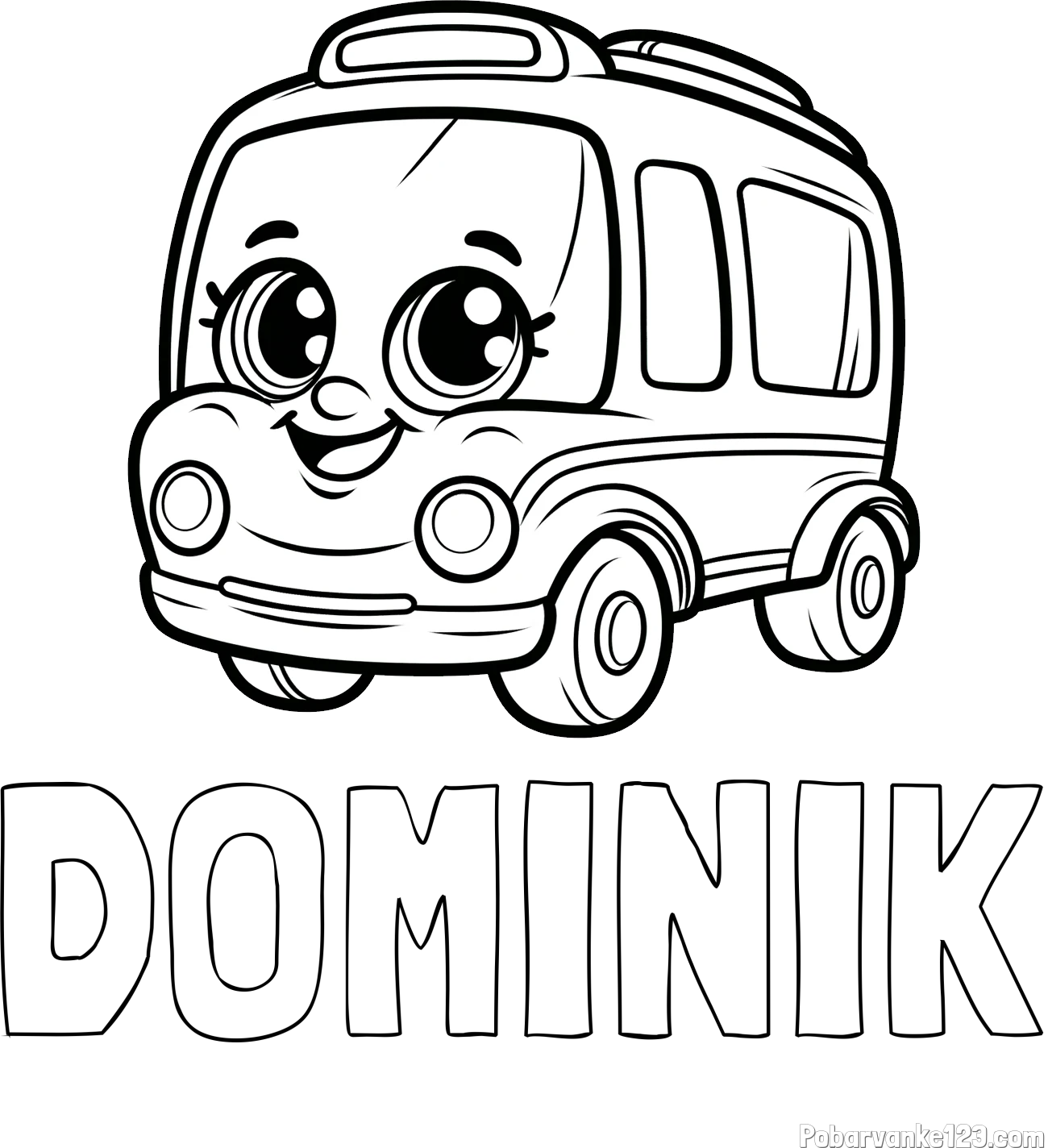 Pobarvanka imena DOMINIK in pobarvanka nasmejanega avtobusa