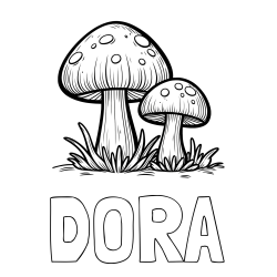 Online izdelana pobarvanka - Pobarvanka imena DORA in pobarvanka dveh gob