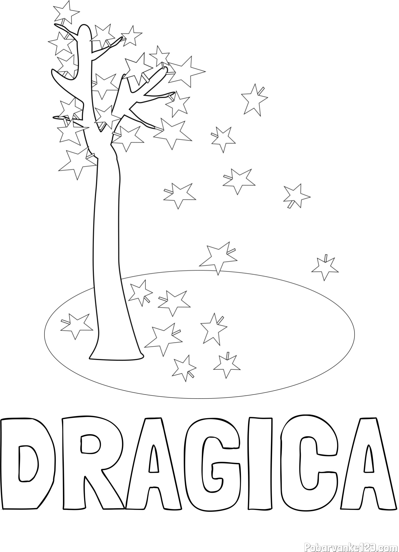 Pobarvanka imena DRAGICA in pobarvanka drevesa v jeseni