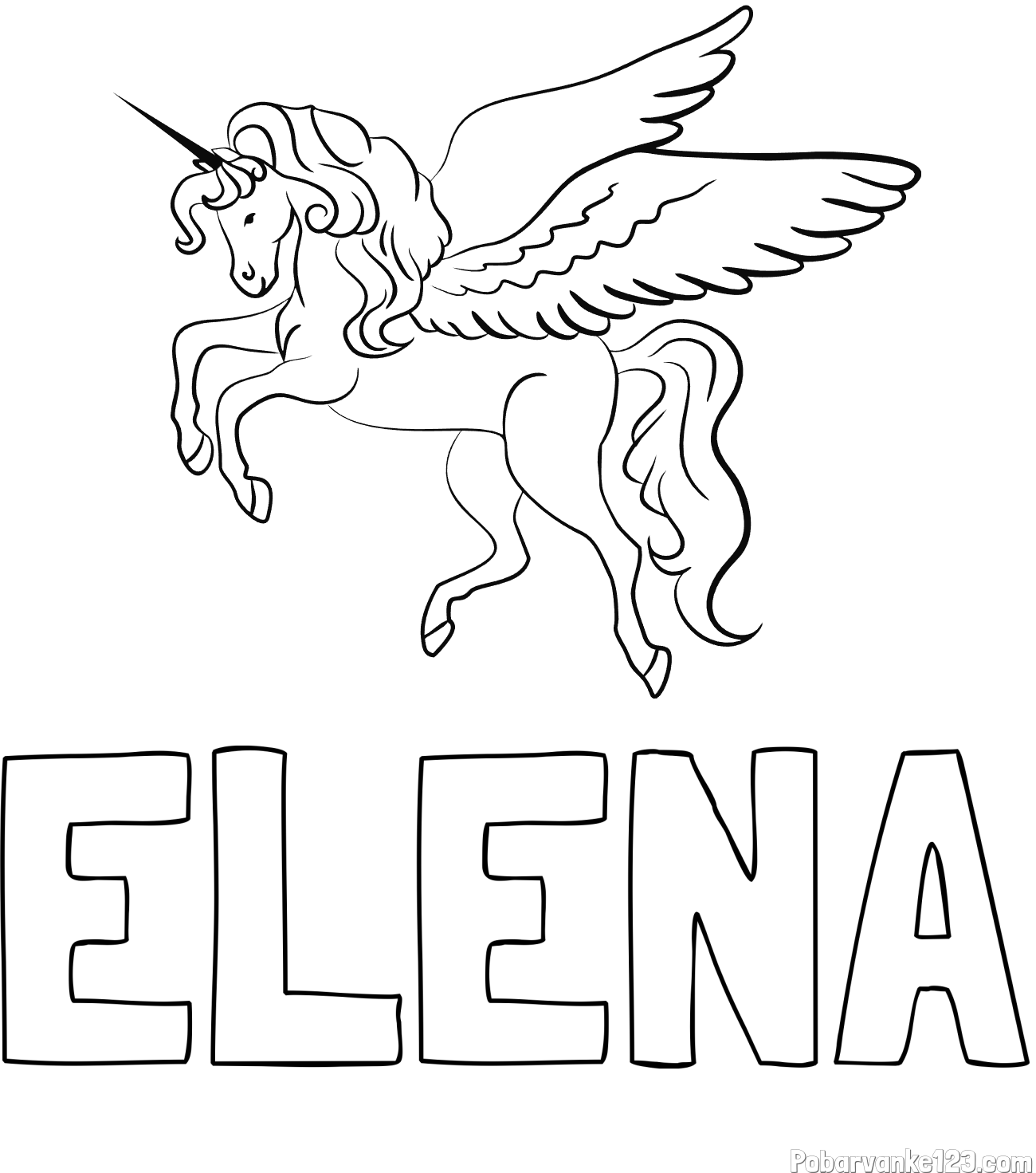 Pobarvanka imena ELENA in lepa pobarvanka samoroga