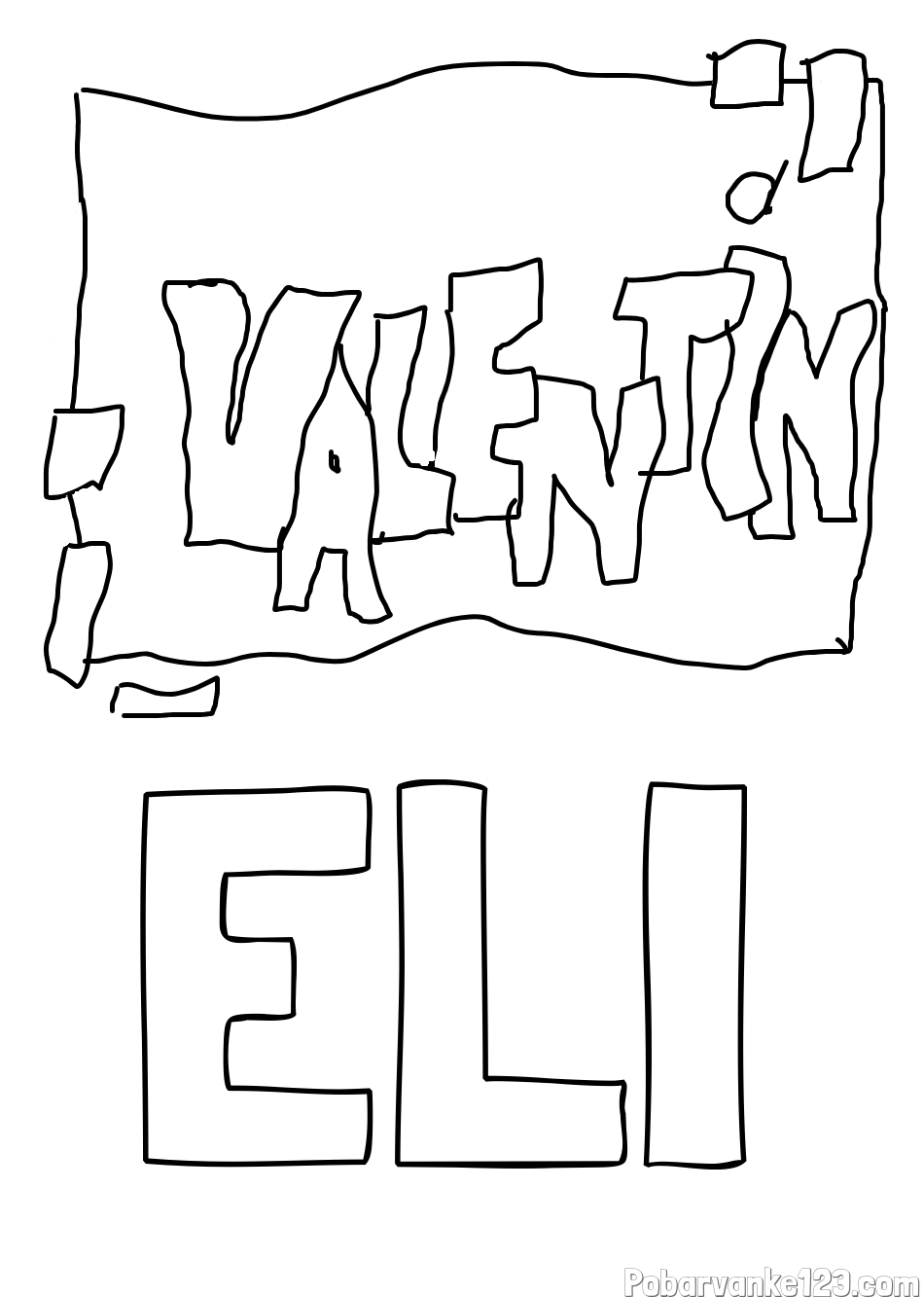Pobarvanka imena ELI in ime valentin