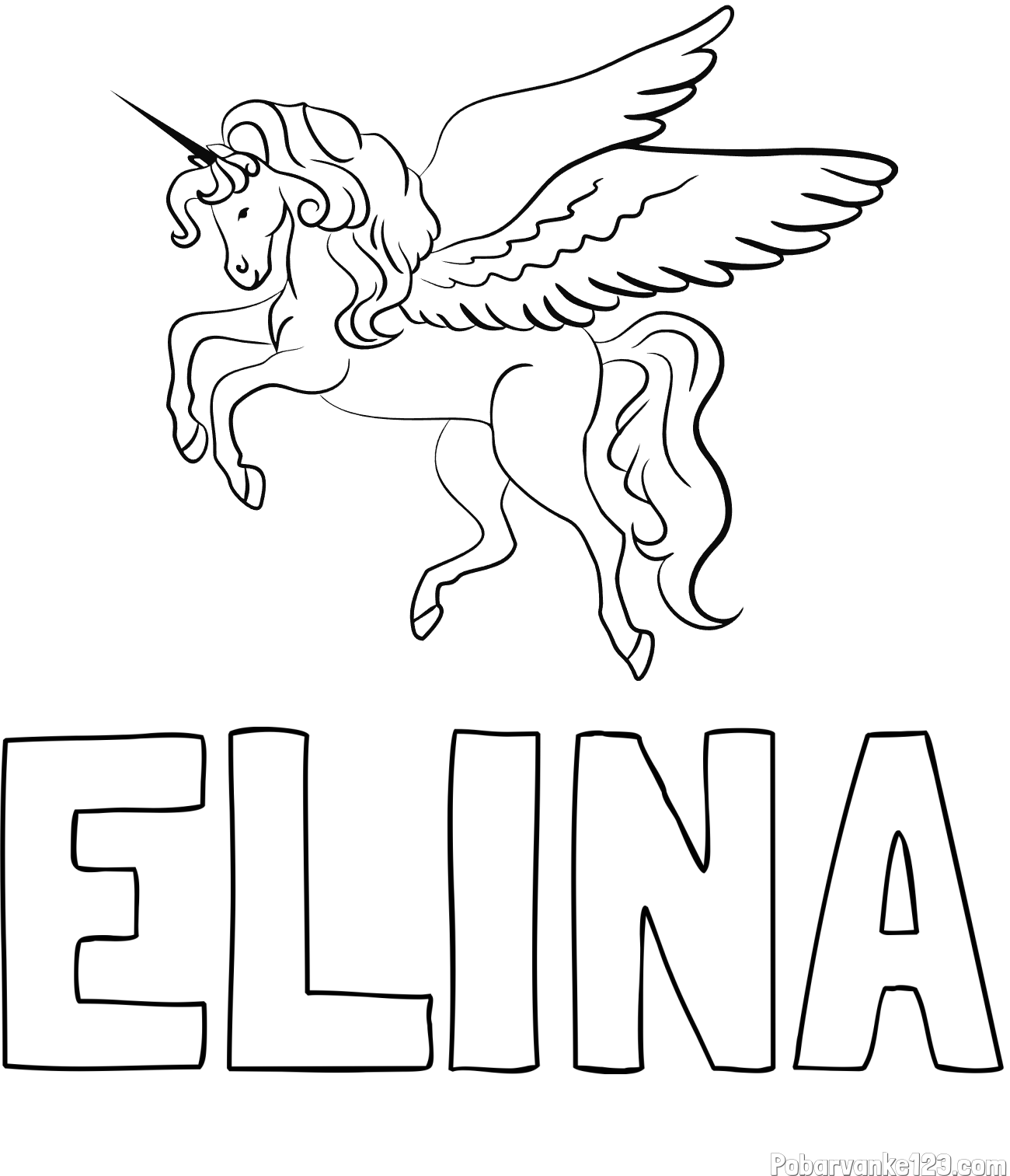 Pobarvanka imena ELINA in lepa pobarvanka samoroga