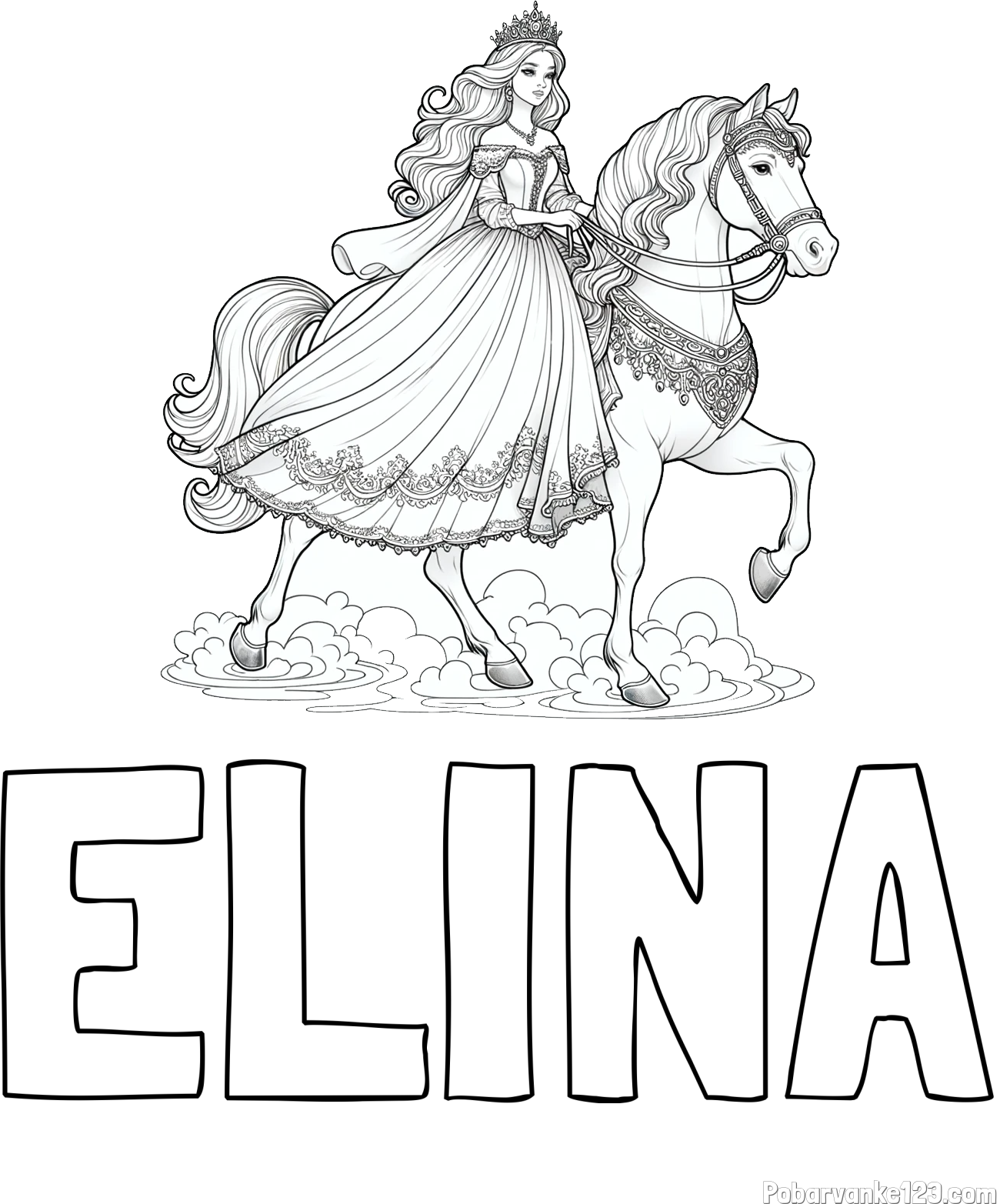Pobarvanka imena ELINA in pobarvanka princese na konju