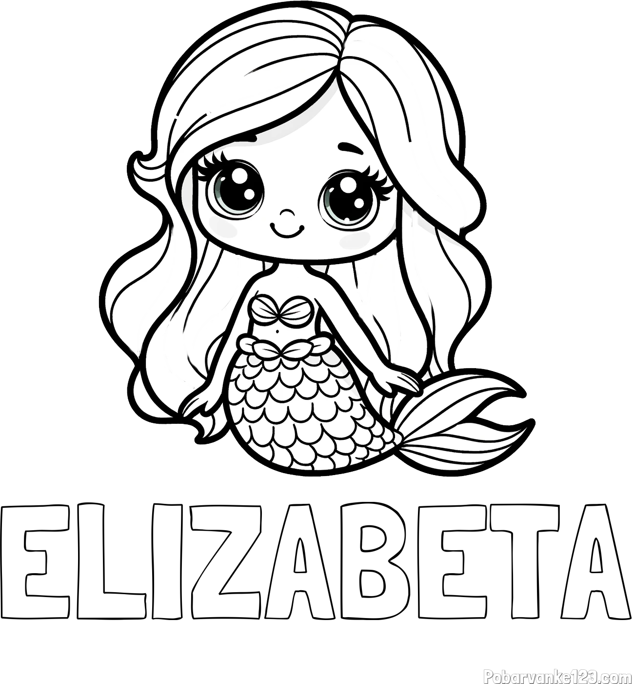 Pobarvanka imena ELIZABETA in pobarvanka prikupne morske deklice