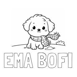 Online izdelana pobarvanka - Pobarvanka imena EMA BOFI in pobarvanka prikupnega psička