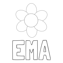 Pobarvanka imena EMA in otroška pobarvanka cveta