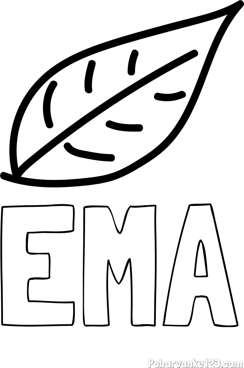 Pobarvanka imena EMA in otroška pobarvanka jesenskega lista