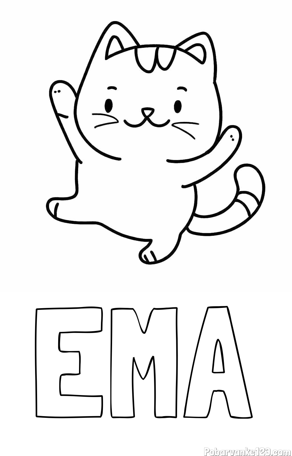 Pobarvanka imena EMA in pobarvanka razigrane mačke