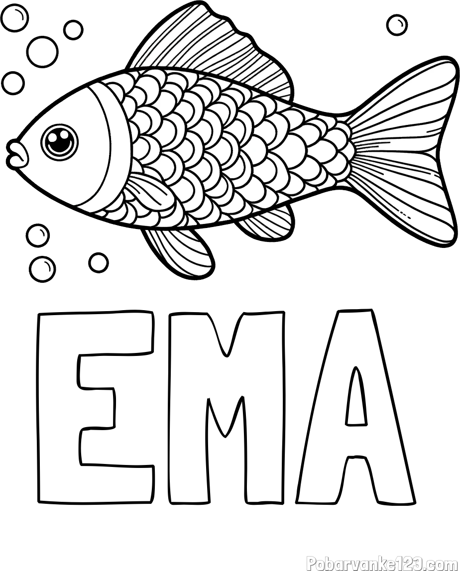 Pobarvanka imena EMA in pobarvanka ribe