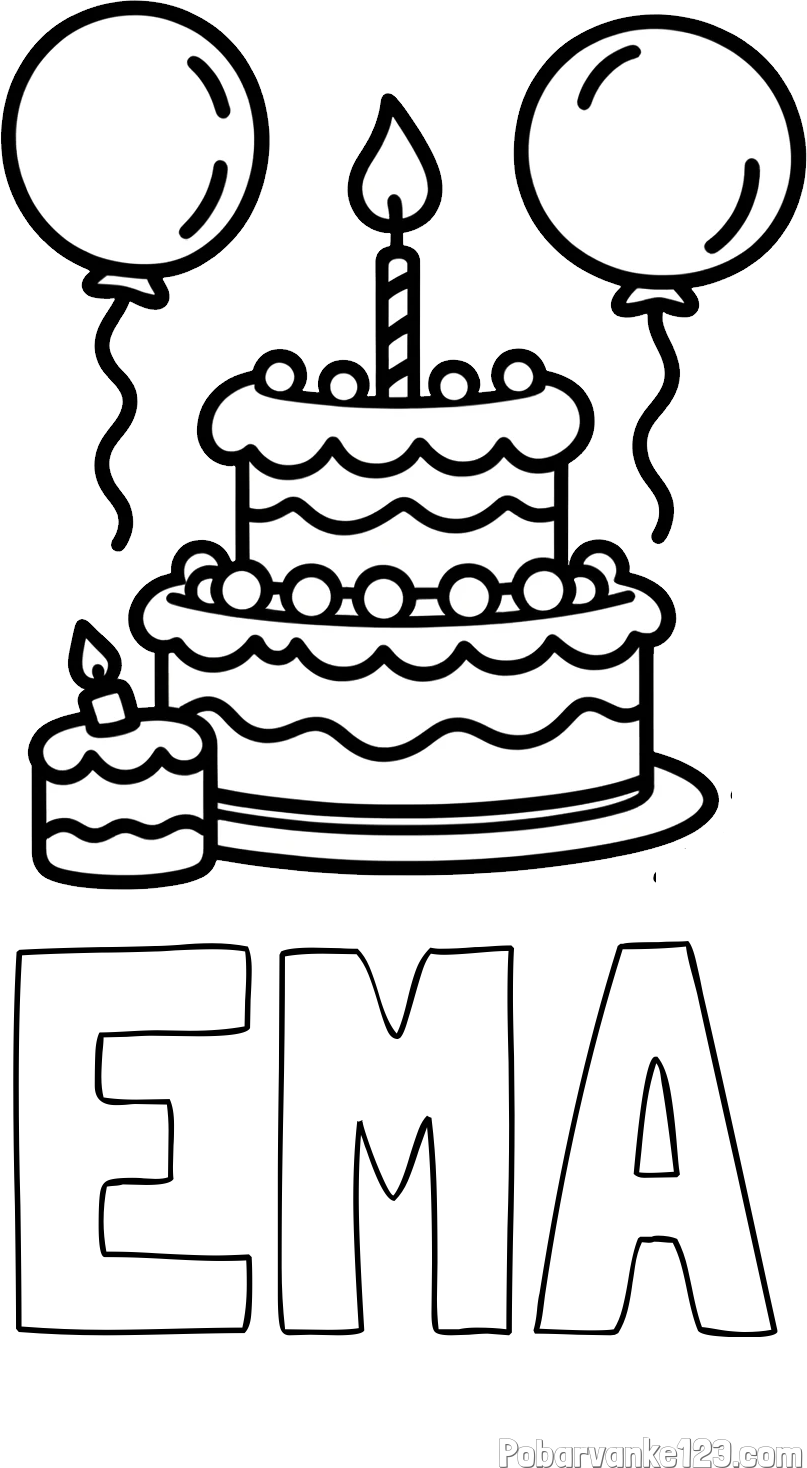 Pobarvanka imena EMA in pobarvanka velike rojstnodnevne torte