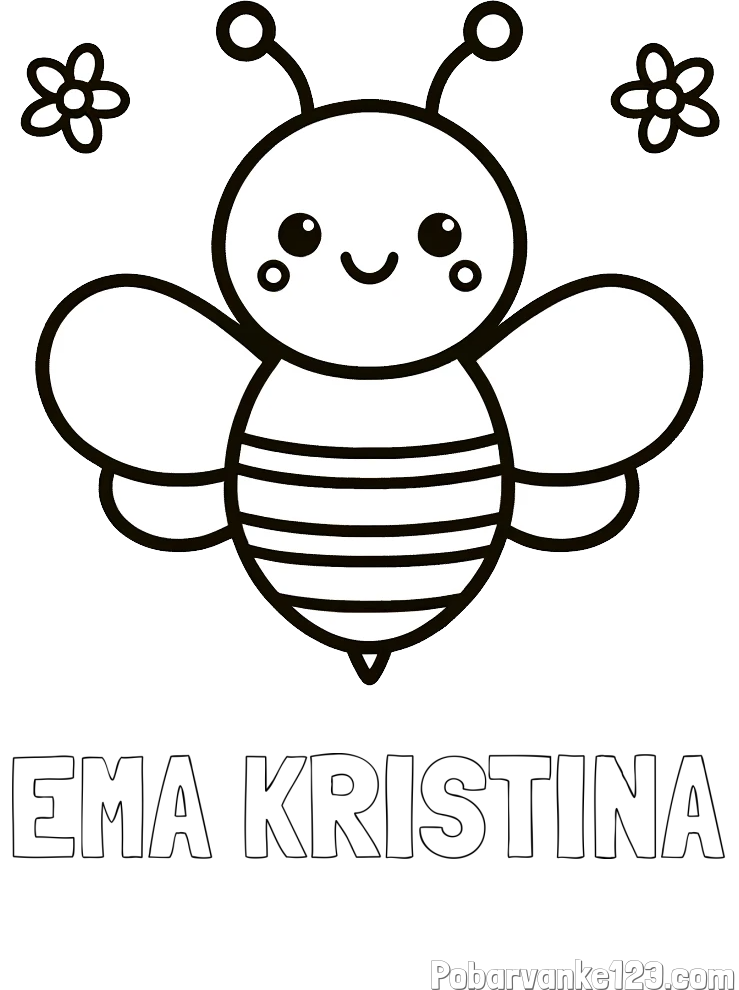 Pobarvanka imena EMA KRISTINA in otroška pobarvanka čebele