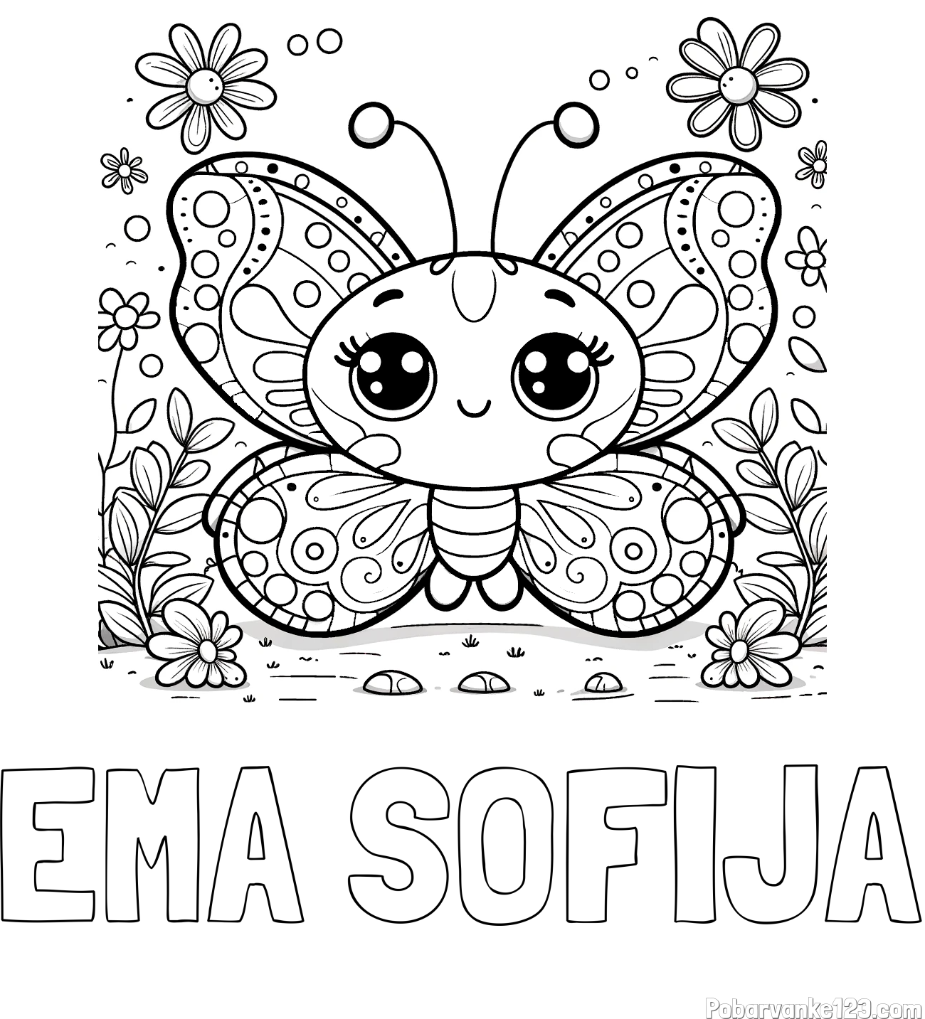 Pobarvanka imena EMA SOFIJA in pobarvanka ljubkega metuljčka