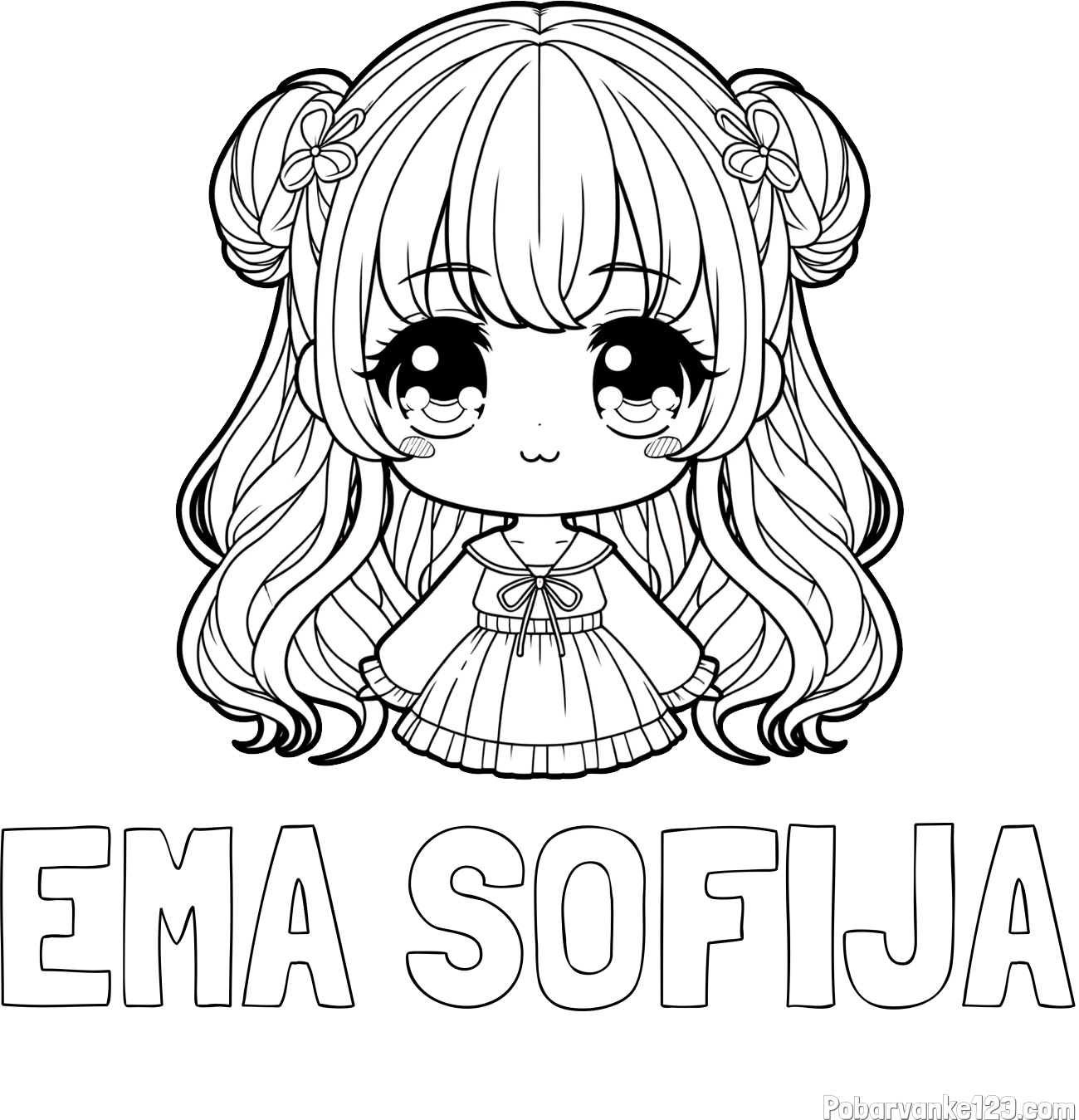 Pobarvanka imena EMA SOFIJA in pobarvanka prikupne punčke v anime slogu