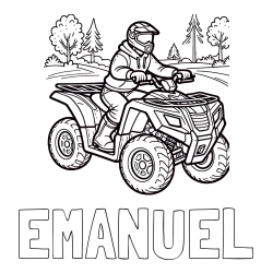 Online izdelana pobarvanka - Pobarvanka imena EMANUEL in pobarvanka motorista na štirikolesniku