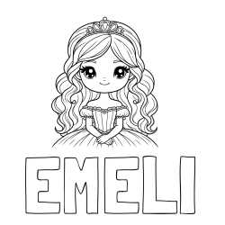 Online izdelana pobarvanka - Pobarvanka imena EMELI in pobarvanka ljubke princese