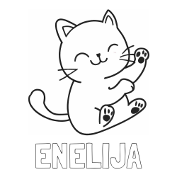 Online izdelana pobarvanka - Pobarvanka imena ENELIJA in pobarvanka razigranega mucka