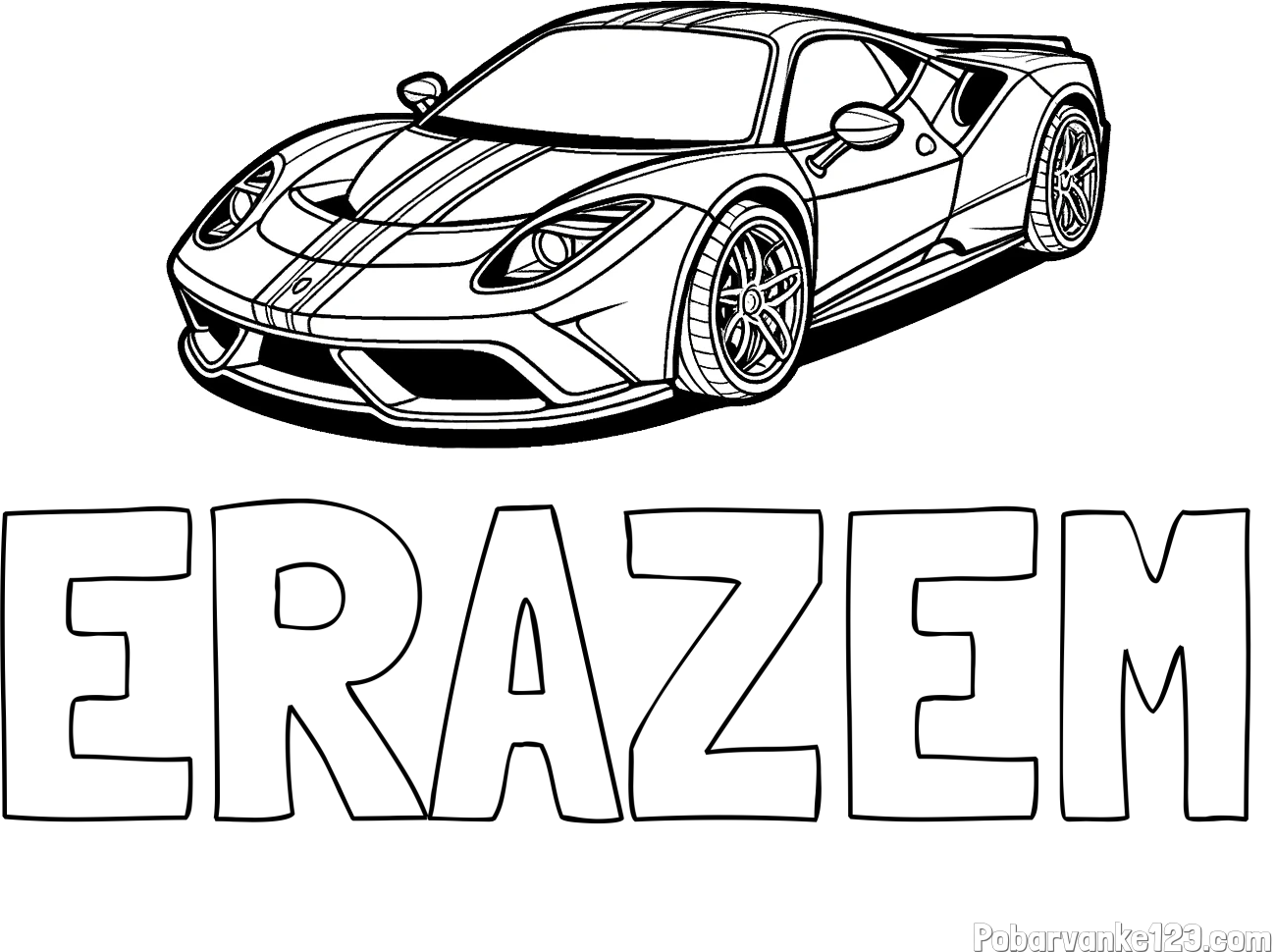Pobarvanka imena ERAZEM in pobarvanka čudovitega športnega avtomobila