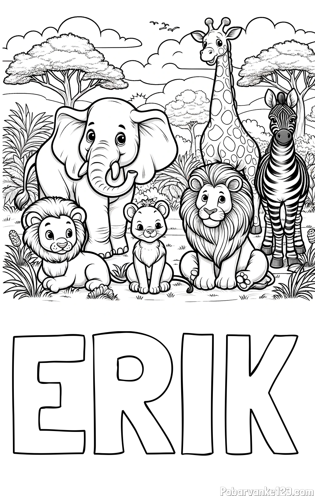 Pobarvanka imena ERIK in pobarvanka ljubkih živali