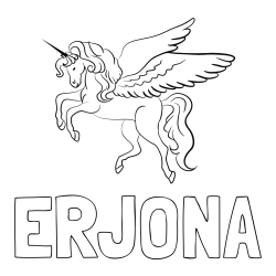 Online izdelana pobarvanka - Pobarvanka imena ERJONA in lepa pobarvanka samoroga