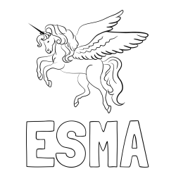 Online izdelana pobarvanka - Pobarvanka imena ESMA in lepa pobarvanka samoroga