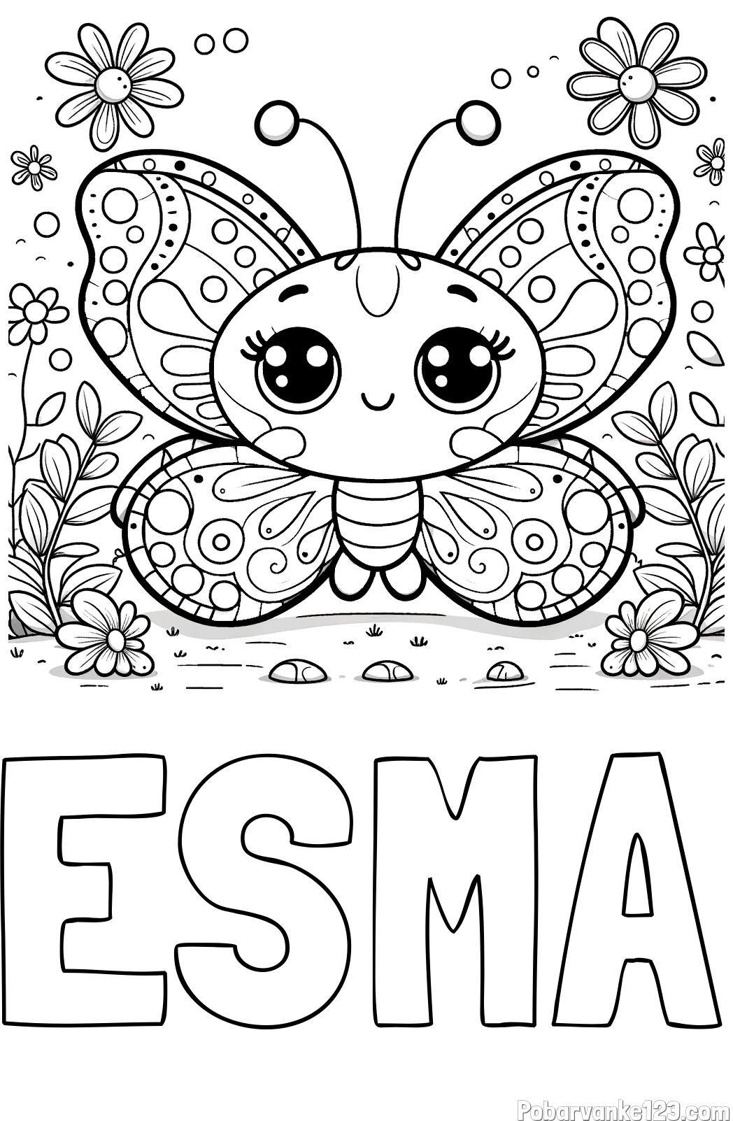 Pobarvanka imena ESMA in pobarvanka ljubkega metuljčka