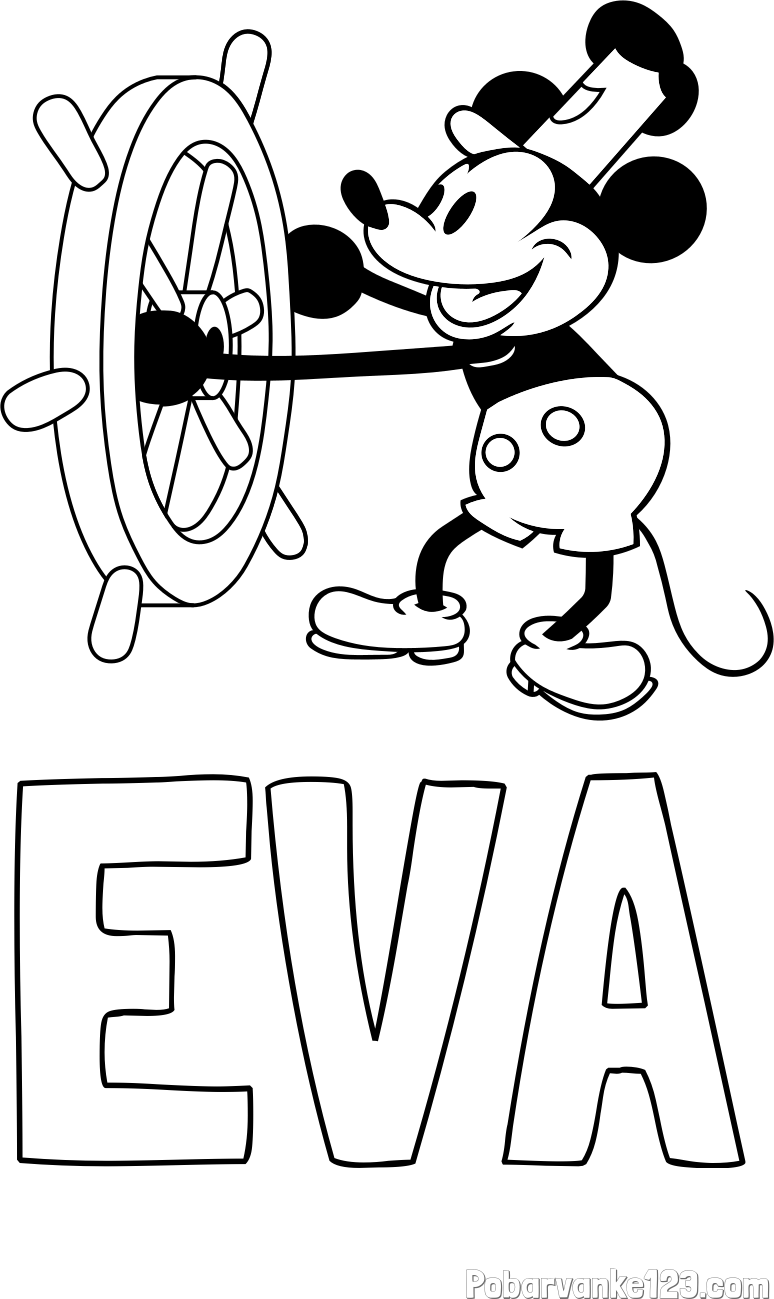 Pobarvanka imena EVA in pobarvanka Miki Miške (Mickey Mouse)