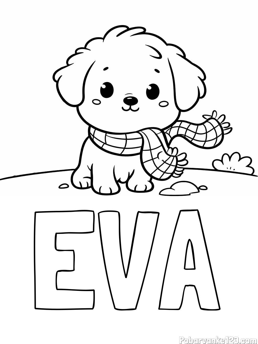 Pobarvanka imena EVA in pobarvanka prikupnega psička