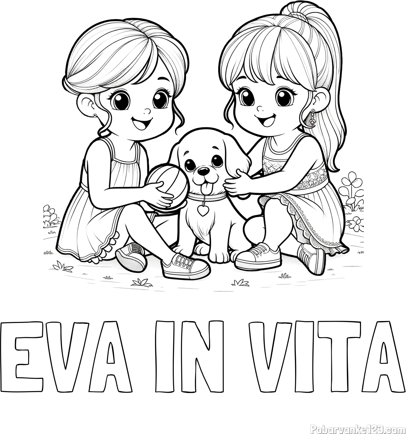 Pobarvanka imena EVA IN VITA in pobarvanka prijateljic s kužkom