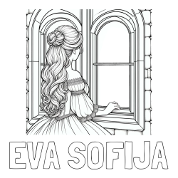 Online izdelana pobarvanka - Pobarvanka imena EVA SOFIJA in pobarvanka princese, ki gleda skozi okno