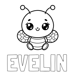 Online izdelana pobarvanka - Pobarvanka imena EVELIN in otroška pobarvanka ljubke čebele