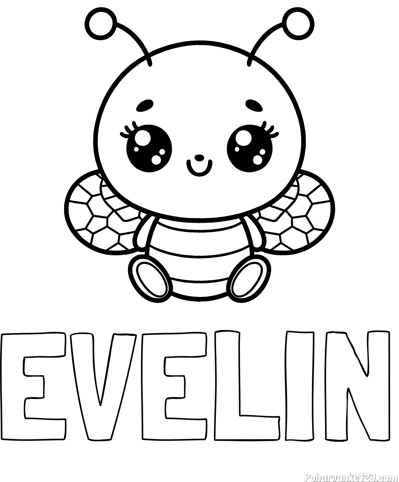 Pobarvanka imena EVELIN in otroška pobarvanka ljubke čebele