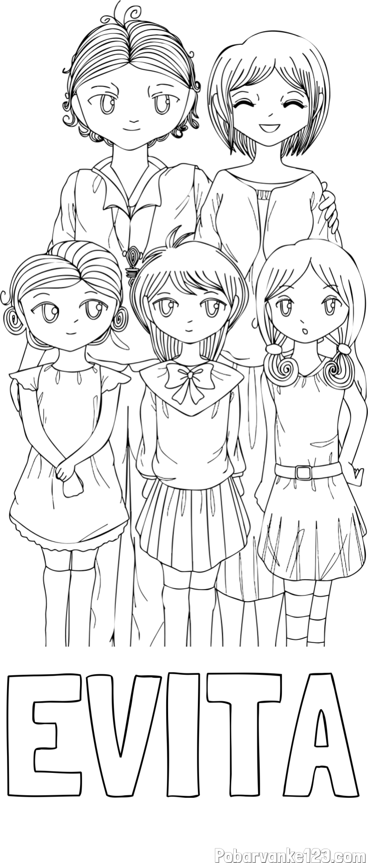 Pobarvanka imena EVITA in anime risani junaki