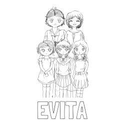 Online izdelana pobarvanka - Pobarvanka imena EVITA in anime risani junaki