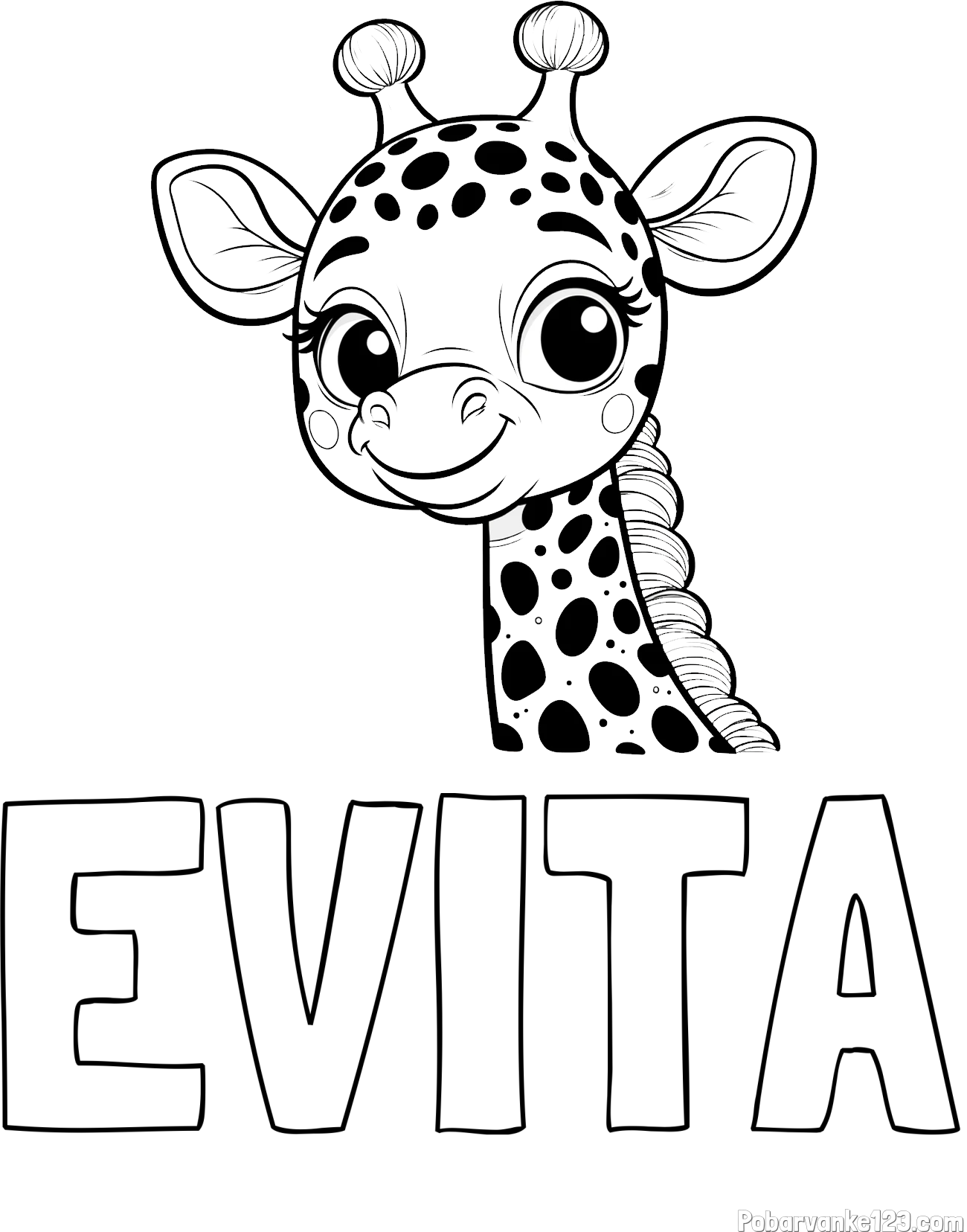 Pobarvanka imena EVITA in pobarvanka ljubke žirafe z velikimi očmi