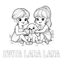 Online izdelana pobarvanka - Pobarvanka imena EVITA LARA LANA in pobarvanka prijateljic s kužkom