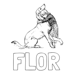 Online izdelana pobarvanka - Pobarvanka imena FLOR in pobarvanka prikupnega kužka, ki ga objema mala deklica