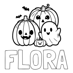 Online izdelana pobarvanka - Pobarvanka imena FLORA in pobarvanka duhca in buč za noč čarovnic